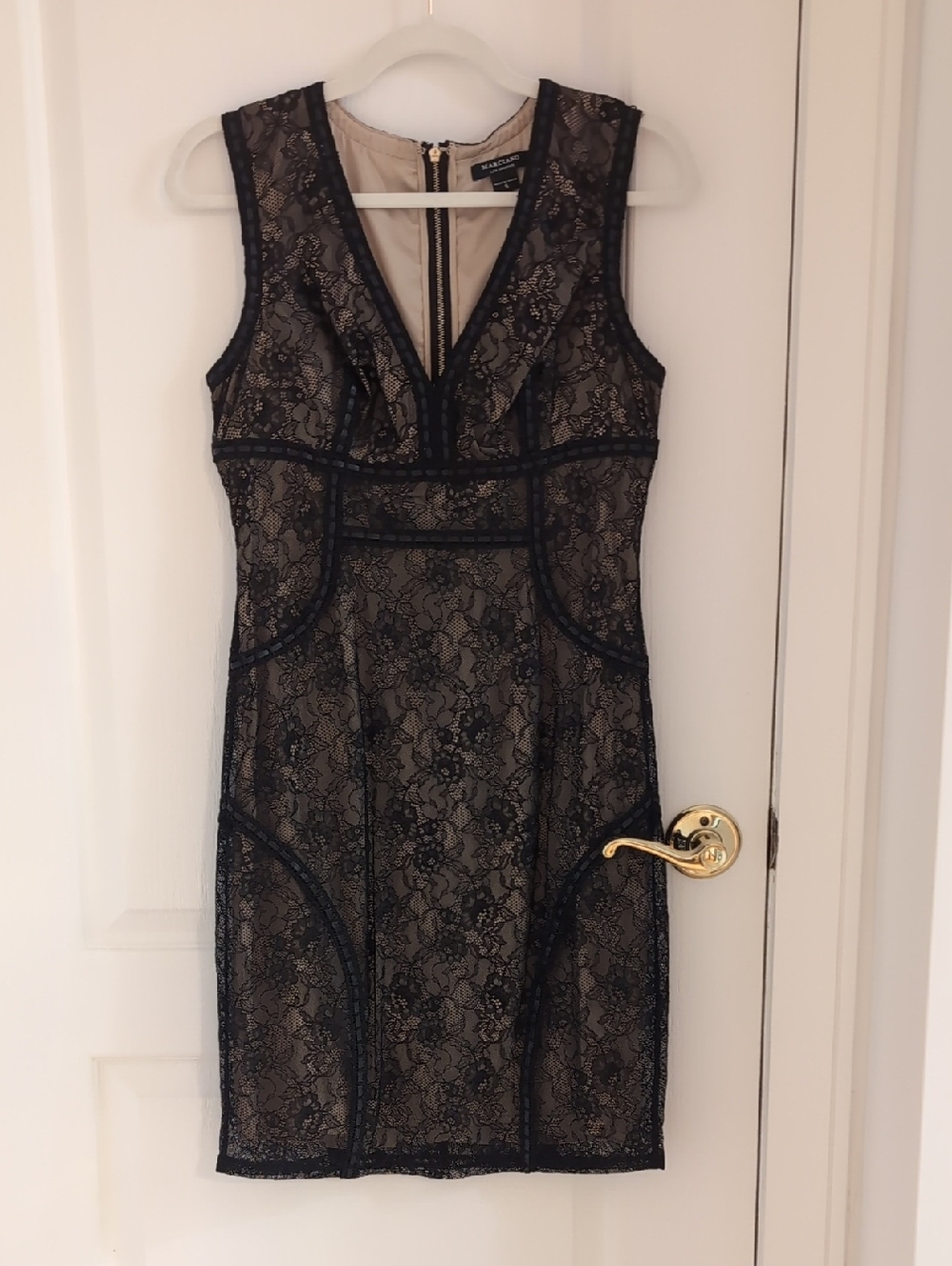 Marciano Black Lace Sheath Dress with Nude Lining